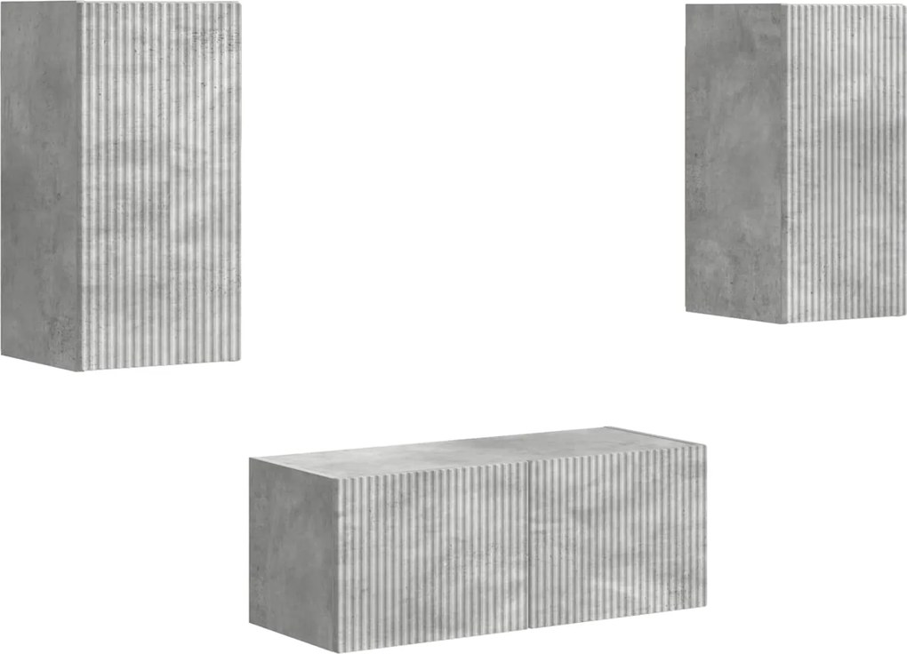 vidaXL Set comodă TV Pe perete 6 pcs Gri din beton Lemn compozit