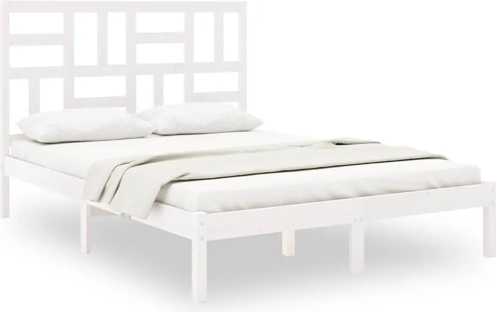 vidaXL Cadru de pat, alb, 140x200 cm, lemn masiv