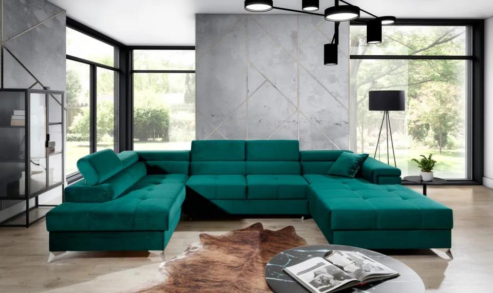 Canapea modulara, extensibila, cu spatiu pentru depozitare, 345x202x90 cm, Eduardo L03, Eltap (Culoare: Verde inchis / Kronos 04)