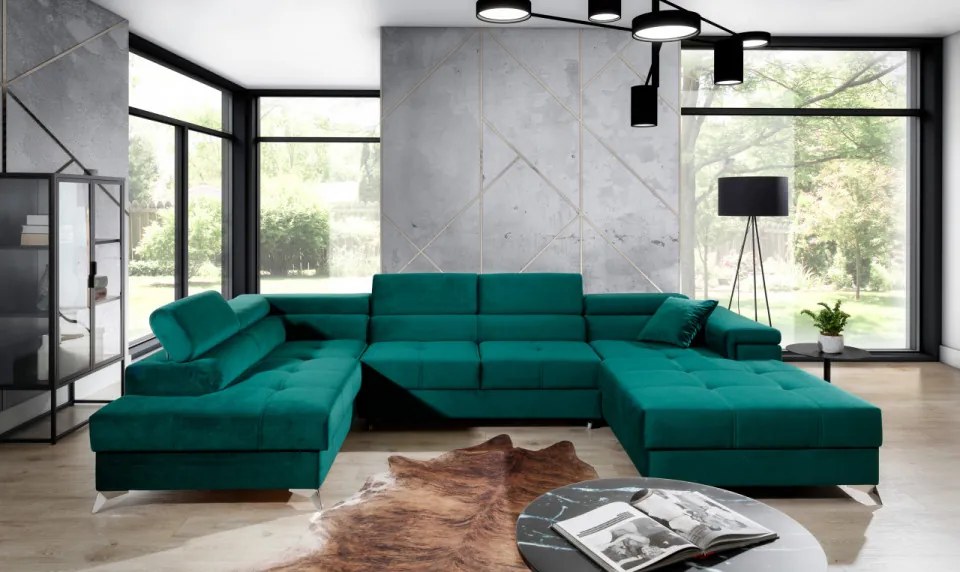 Canapea modulara, extensibila, cu spatiu pentru depozitare, 345x202x90 cm, Eduardo L03, Eltap (Culoare: Verde / Kronos 19)