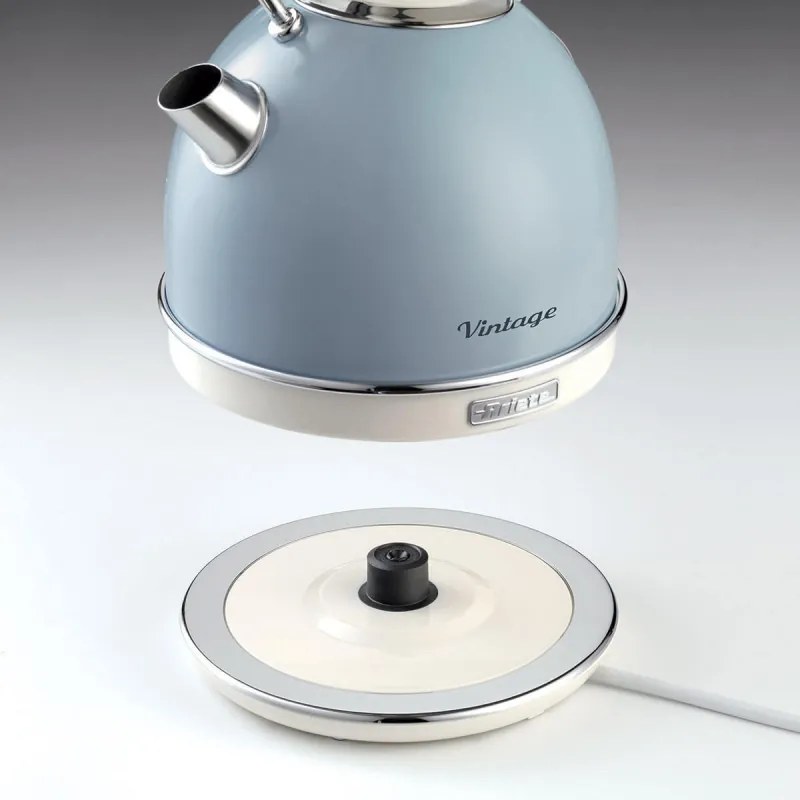 Ceainic electric Ariete VINTAGE 2877/05, 2000W, 1.7 L, Corp din otel, Suprafata rece, Baza 360°, Albastru