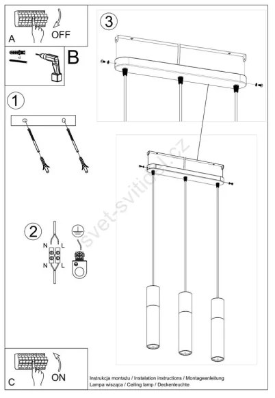 Sollux SL.0649 - Lustr BORGIO 3xGU10/40W/230V beton/metal alb