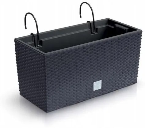 Jardiniera decorativa, suport metalic, imitatie ratan, antracit, 39.5x18.5x19.5 cm, Rato Case W
