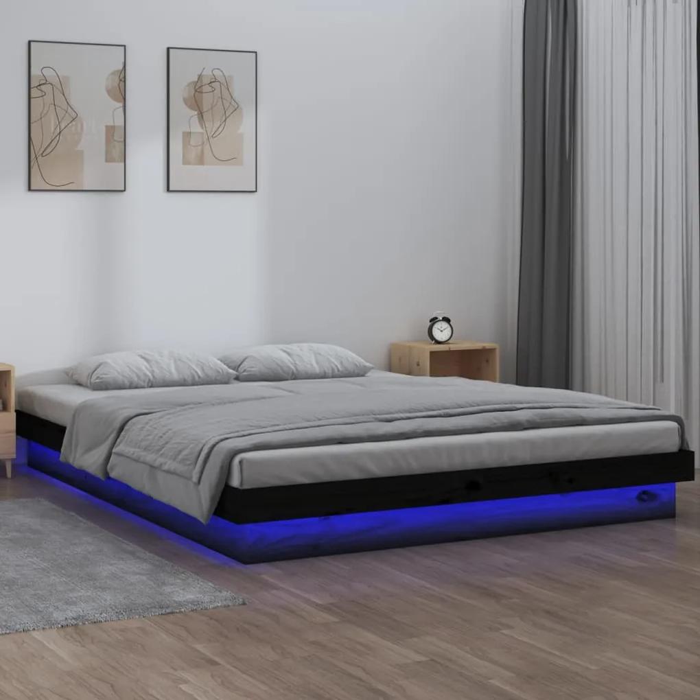 820011 vidaXL Cadru de pat cu LED mic dublu 4FT, negru, 120x190cm, lemn masiv