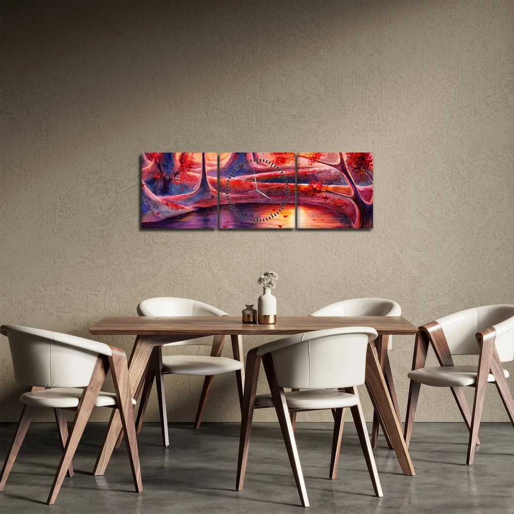 Tablou cu pădurea fermecată (cu ceas) (90x30 cm)