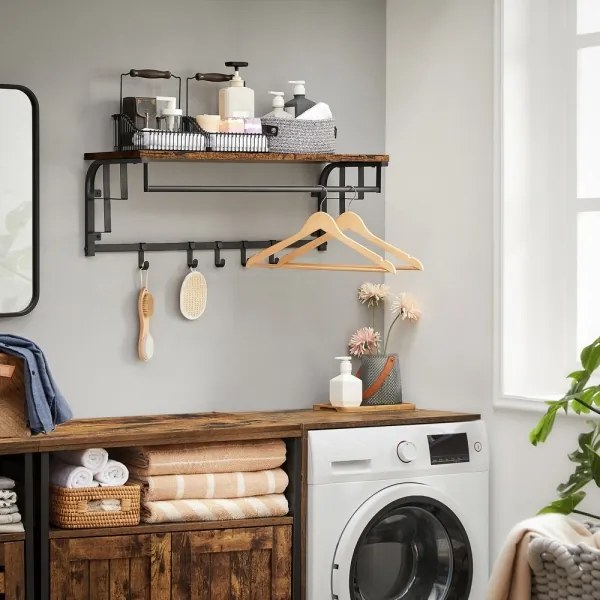 Cuier de perete cu poliță NATE, maro/negru