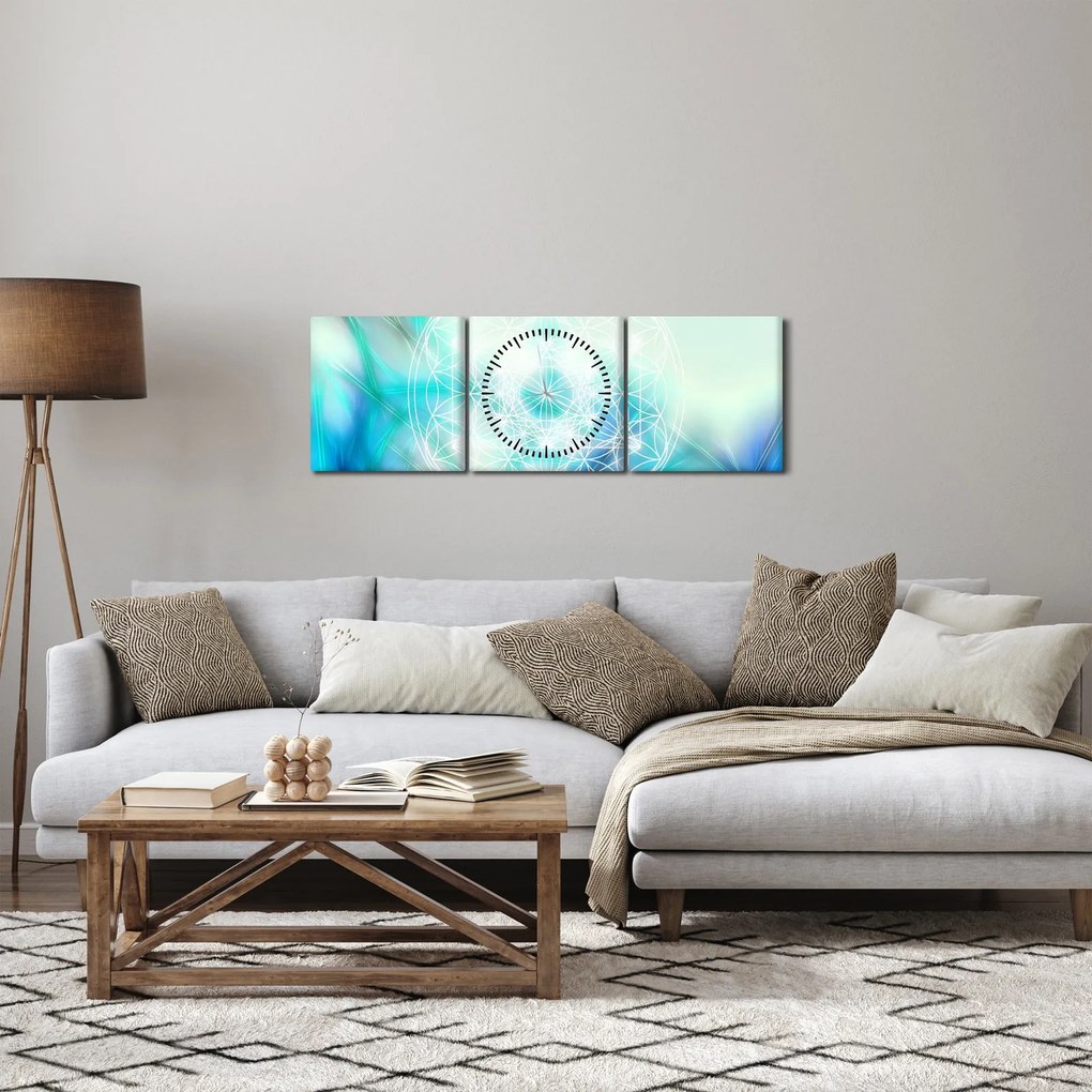 Tablou - Merkaba pe un fundal turcoaz (cu ceas) (90x30 cm)