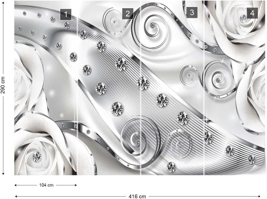 GLIX Fototapet - Luxury Ornamental Design Diamonds Silver Vliesová tapeta  - 416x290 cm