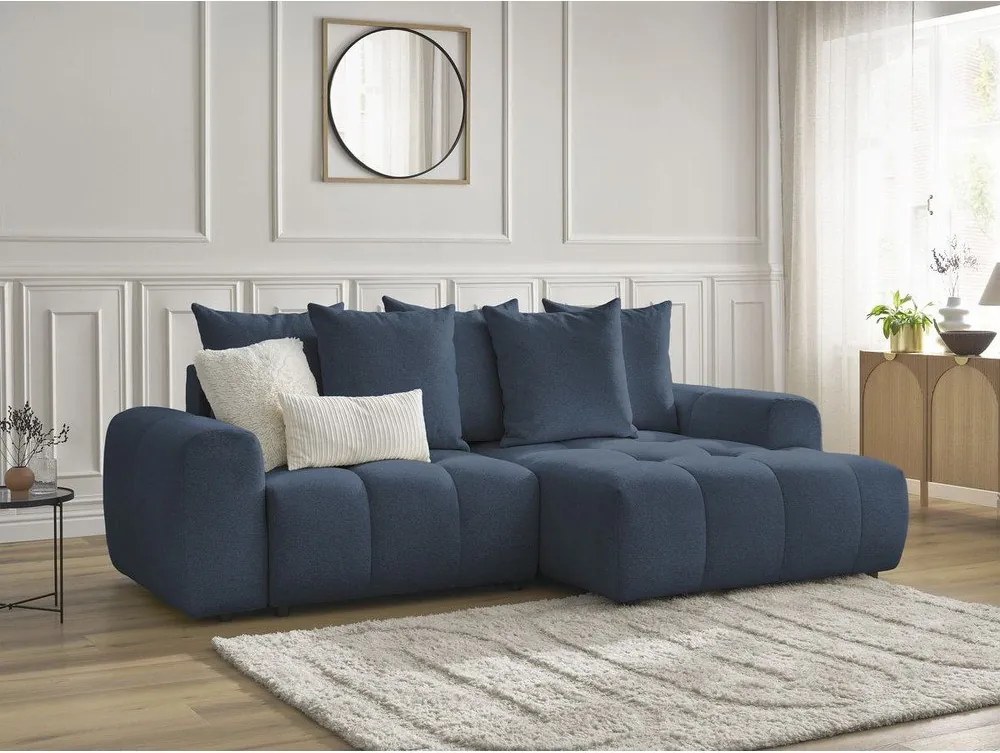 Colțar albastru extensibil/cu spațiu de depozitare cu tapițerie din chenille (cu colț pe partea dreaptă/cu șezlong) Roxelane – Bobochic Paris