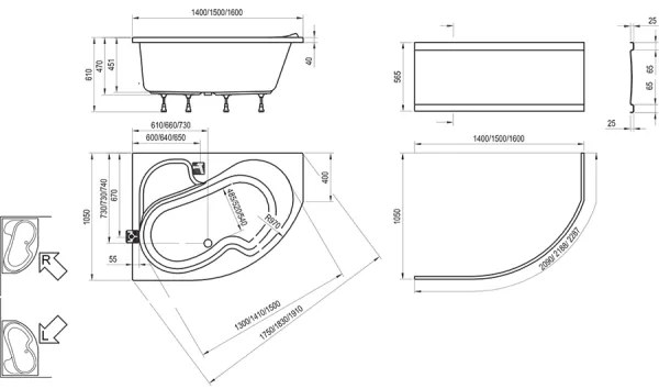 Ravak CV01000000 - Cada de colț ROSA 140x105 cm acrilică/albă
