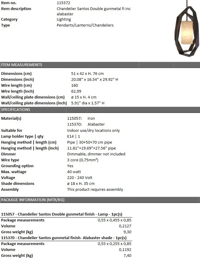 Lustra dimabila suspendata design LUX Santos Double, gunmetal 115372 HZ