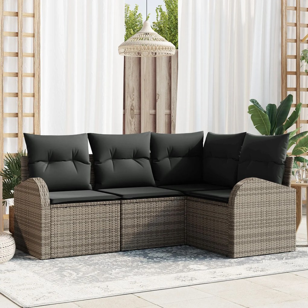 vidaXL Set de canapele pentru grădină cu pernă 4 pcs Gri Rattan poli