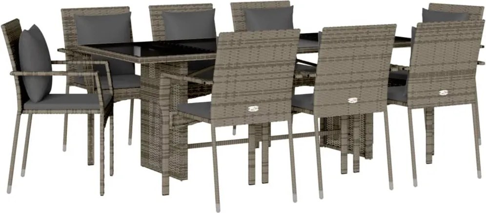 vidaXL Set mobilier grădină cu perne, 9 piese, gri, poliratan