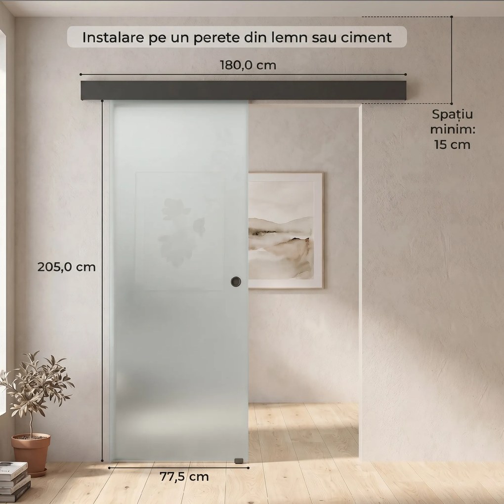HOMCOM Ușă Glisantă de Interior din Sticlă Temperată Sablată cu Șină Silențioasă, Ghidaj, Kit Feronerie, Transparentă | Aosom Romania