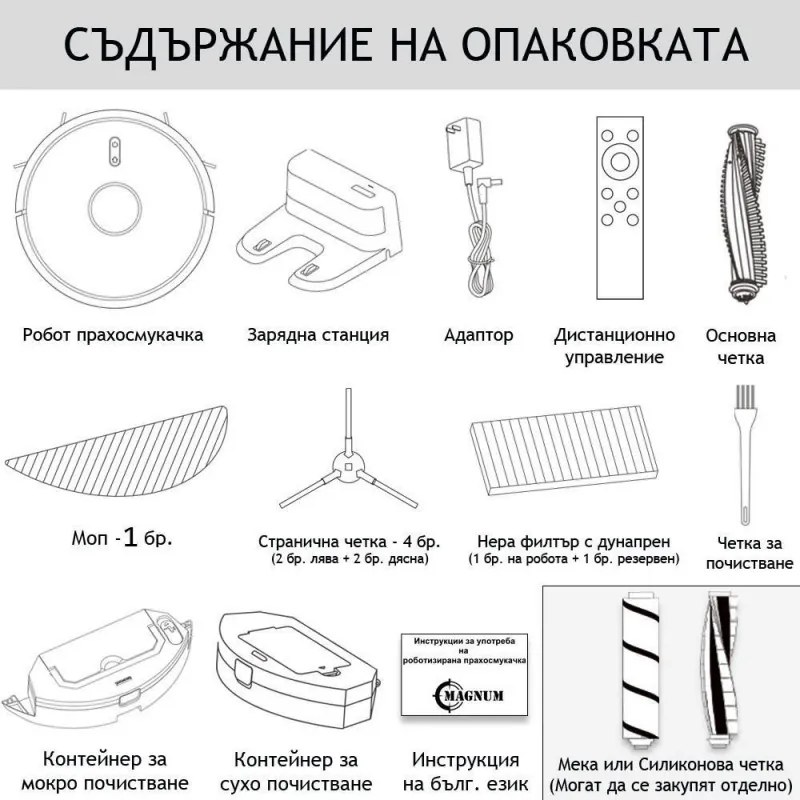 Aspirator robot MAGNUM ONE, Li-Ion 2600 mAh, 30 W, 2700 Pa, Curatare uscata si umeda, Filtrare în 3 etape, Wi-Fi, Control vocal, Alb