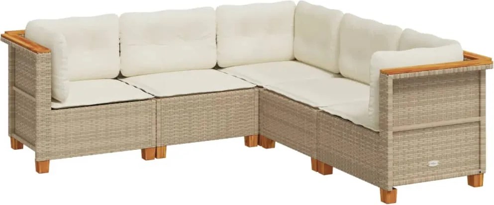 vidaXL Set canapele de grădină cu perne, 5 piese, bej, poliratan