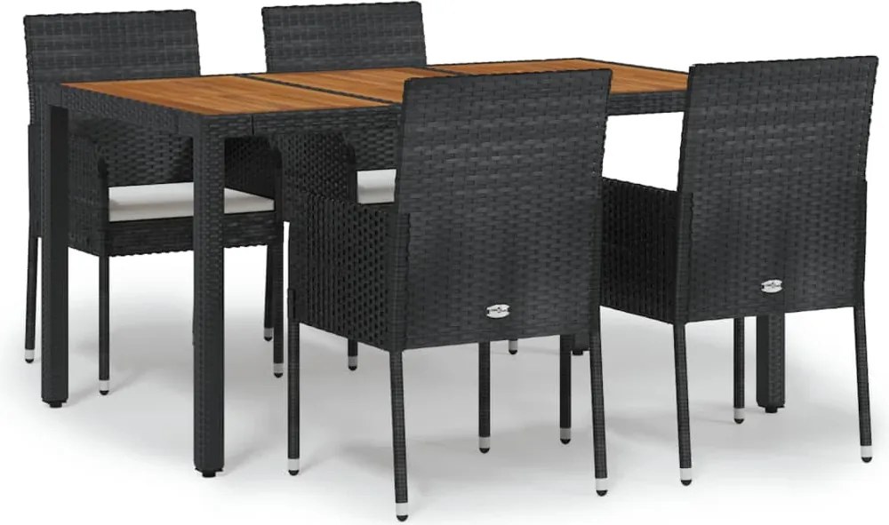 vidaXL Set mobilier de grădină cu perne, 5 piese, negru, poliratan