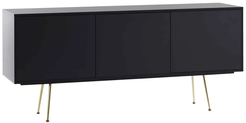 Comoda TV Limo, picioare aurii, deschidere push-pull - NEGRU