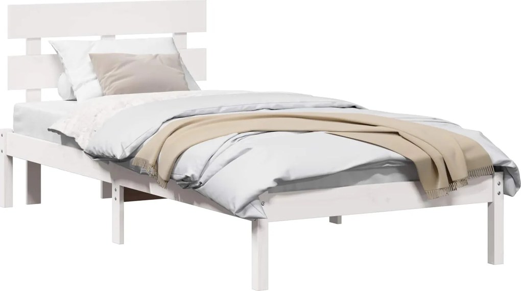 vidaXL Cadru de pat cu headboard Alb 100 x 200 cm Lemn masiv de pin