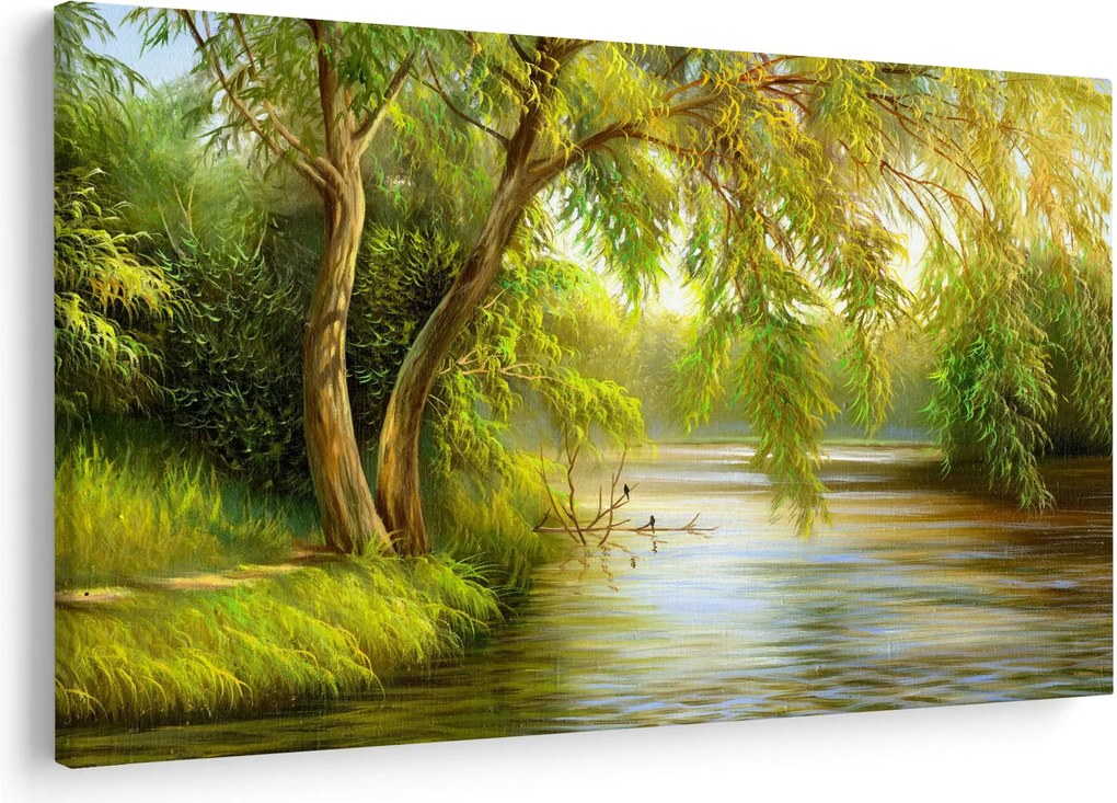 Tablou - Salcie lângă lac, pictură în ulei (90x60 cm)