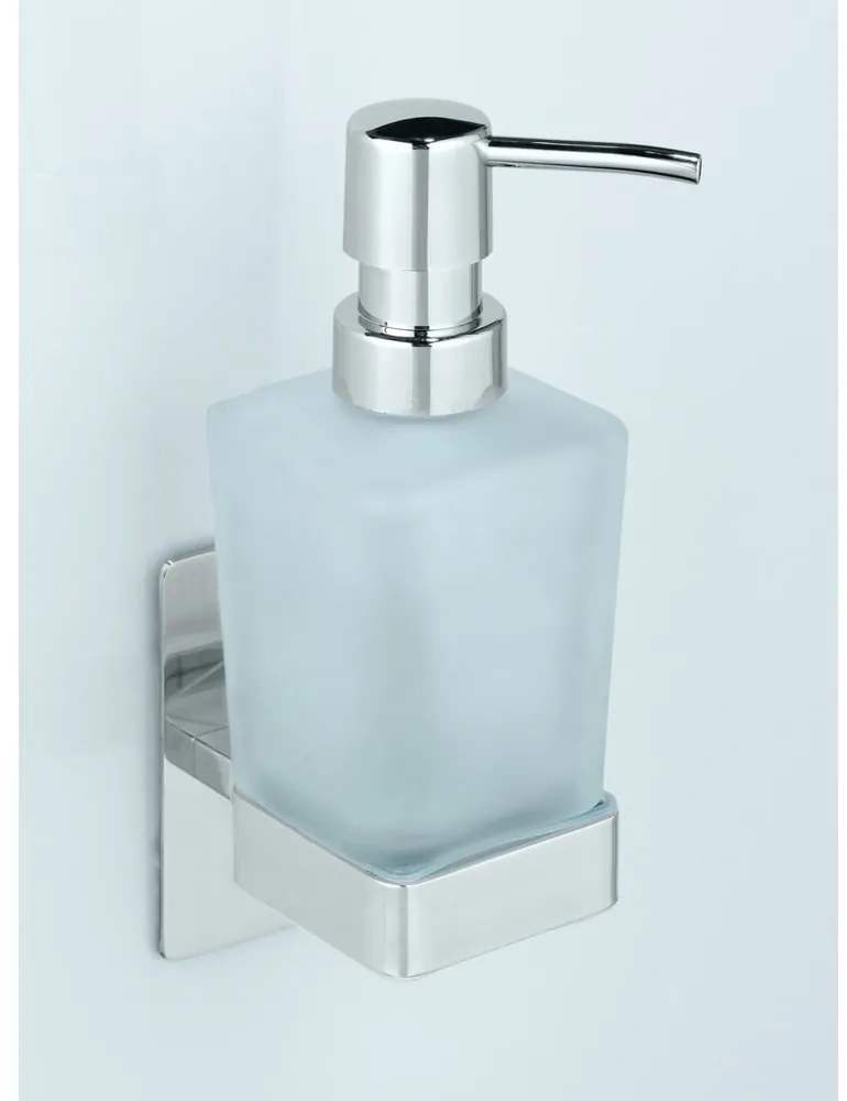 Dozator de săpun lichid argintiu lucios autoadeziv din sticlă 200 ml Genova – Wenko