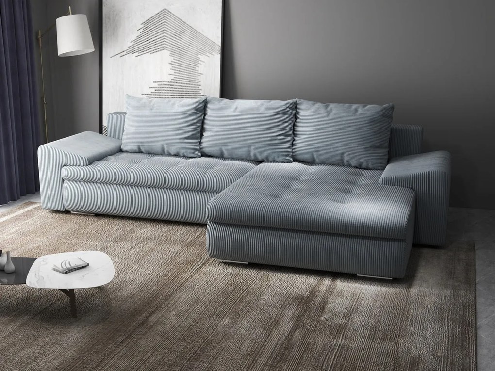 Colțar extensibil dumonde cu ladă de depozitare si sezut confortabil din spuma high-density, Leonardo Zoom Grey 260x185 cm II