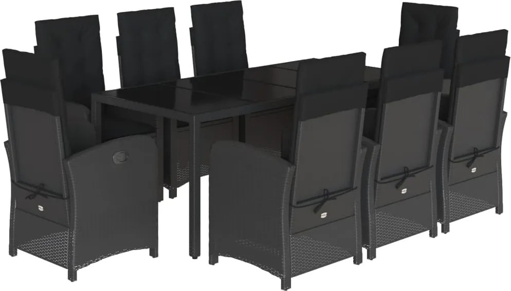 vidaXL Set mobilier de grădină cu perne, 9 piese, negru, poliratan