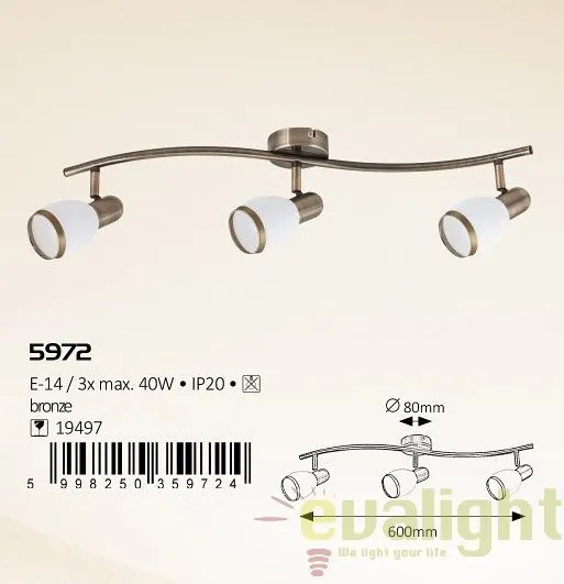 Lustra, Plafoniera cu 3 spoturi design modern, finisaj bronz, Elite 5972 RX