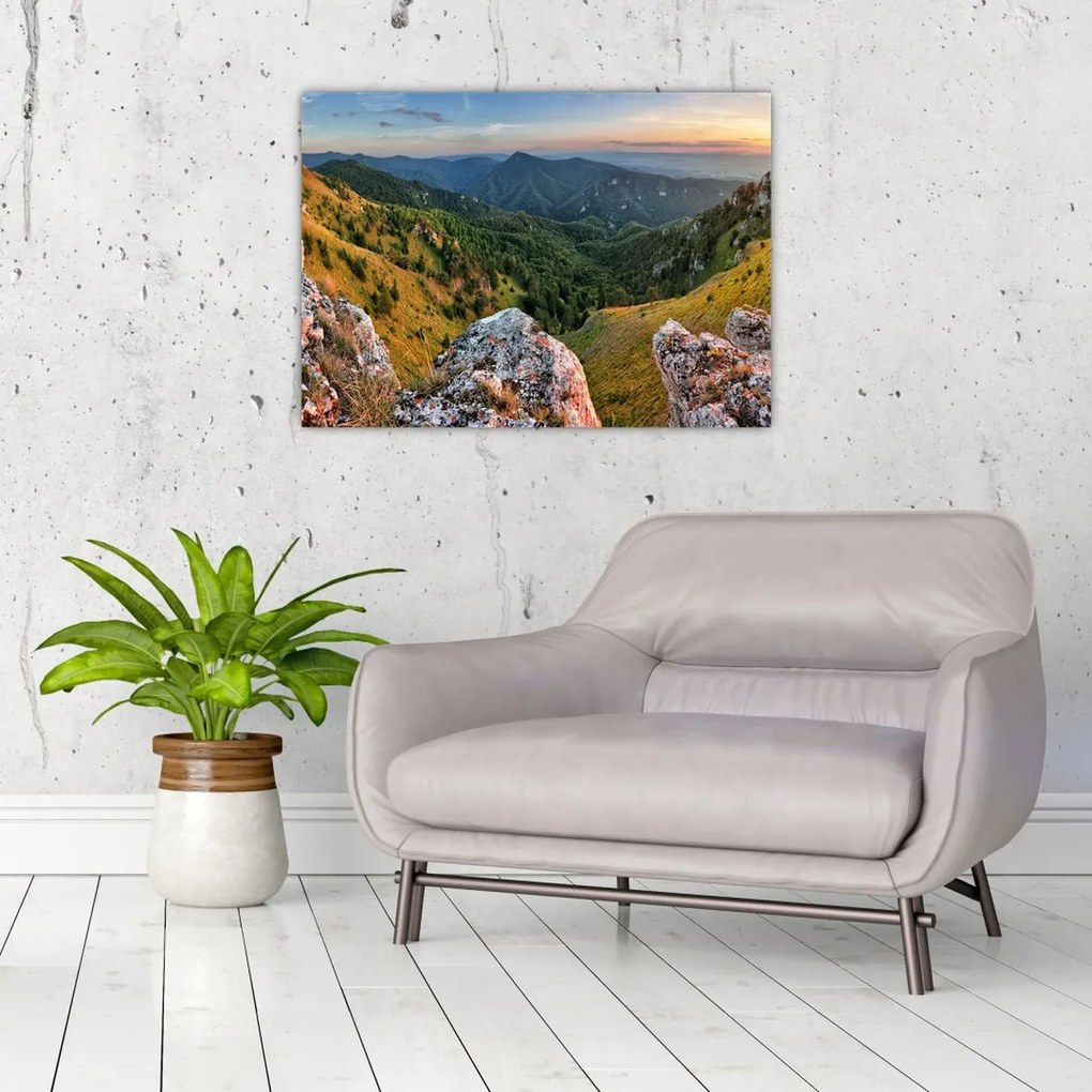 Tablou pe sticlă - Peisaj montan (70x50 cm)