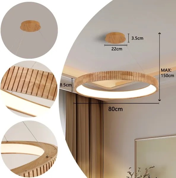 Brilagi - Lustră LED FALCON WOOD MODERN, suspendată pe cablu, LED/60W/230V, Ø 80 cm, lemn