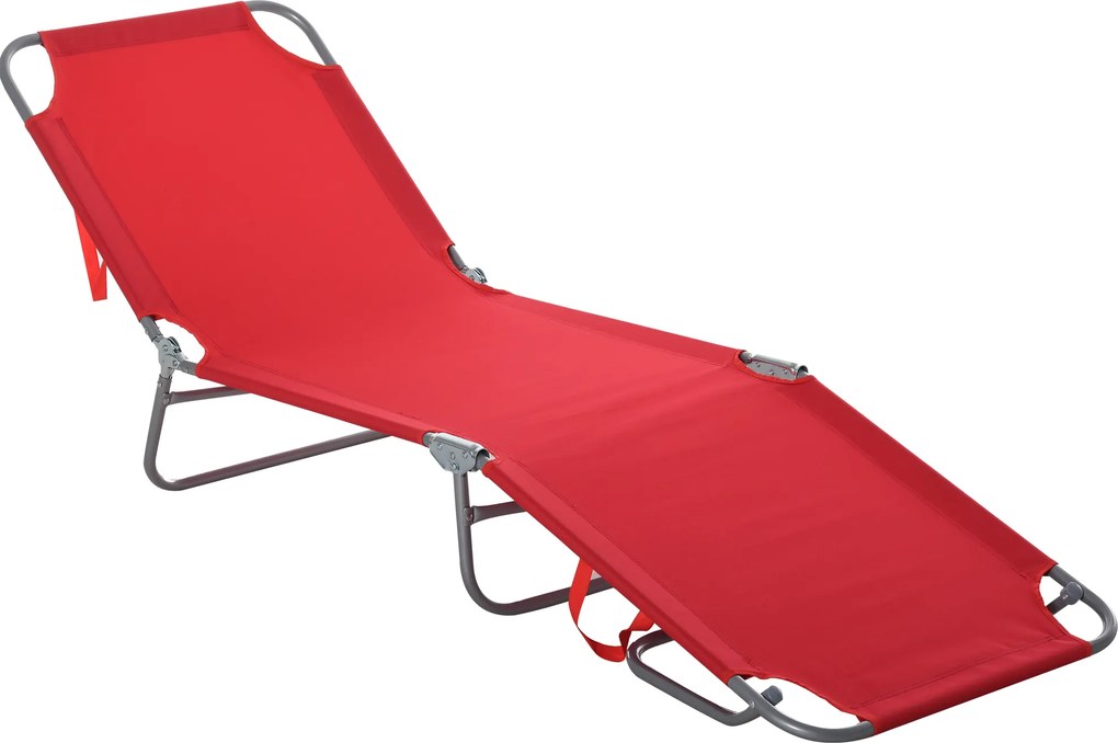 Outsunny Șezlong Pliabil cu Spătar Reglabil în 5 Poziții, Șezlong de Grădină cu Structură din Metal și Material Oxford, pentru Plajă, Piscină, Grădină, 187x55x24cm, Roșu | Aosom Romania