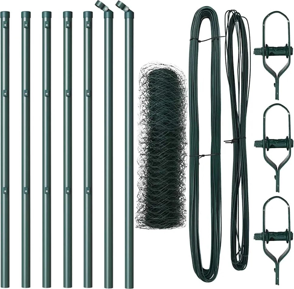 vidaXL Stâlp de gard. Verde 10 x 0,5 m (plasă de 50 mm) Oțel și PVC