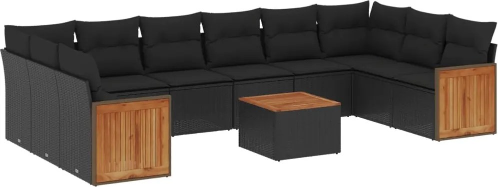 vidaXL Set canapele de grădină cu perne, 11 piese, negru, poliratan