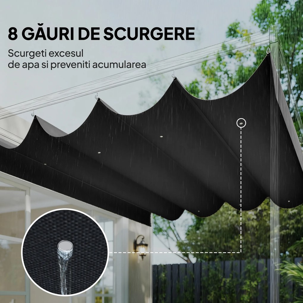 Outsunny Acoperiș Pergolă cu 8 Găuri de Drenaj, Material de Rezervă Pergolă din Poliester Respirabil, Doar Acoperire, 392x350 cm, UV30+, pentru Pergolă de Grădină 4x3m, Gri Închis | Aosom Romania