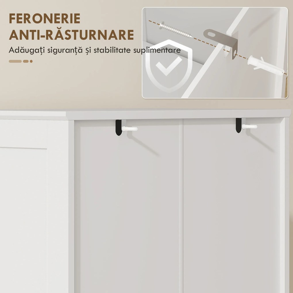 HOMCOM Dulap Bucătărie 162 cm, Credenza, Uși Acrilice Soft-Close, Rafturi, Alb. | Aosom Romania