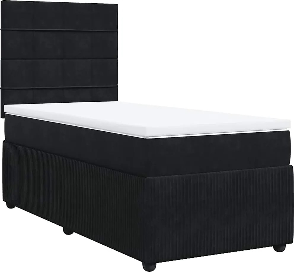 vidaXL Pat box spring cu saltea, negru, 90x200 cm, catifea