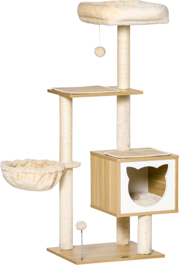 PawHut Zgârietoare pentru Pisici cu 2 Stâlpi, Căsuță, Hamac, Pat și 2 Mingi | Aosom Romania