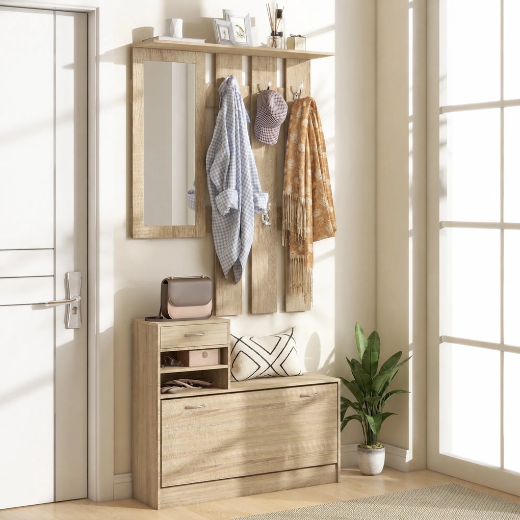 HOMCOM Set Mobilier cu 2 Rafturi Reglabile, 90x24x177 cm, Lemn Natural | Aosom Romania