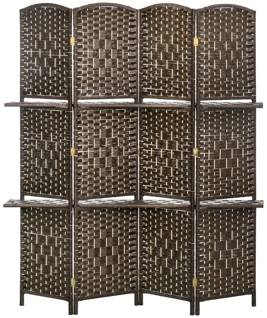 HOMCOM Paravan separator de cameră 4 panouri 160 x170 cm cu 2 rafturi, pliabil, din lemn | Aosom Romania