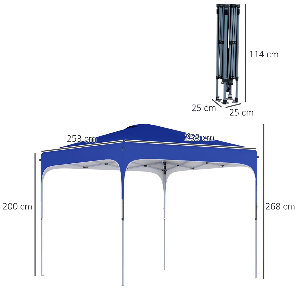 Outsunny Cort cu Baldachin Pop-Up cu Geantă de Transport, Corturi pentru Petreceri în Exterior, 253x253x268 cm, Albastru | Aosom Romania