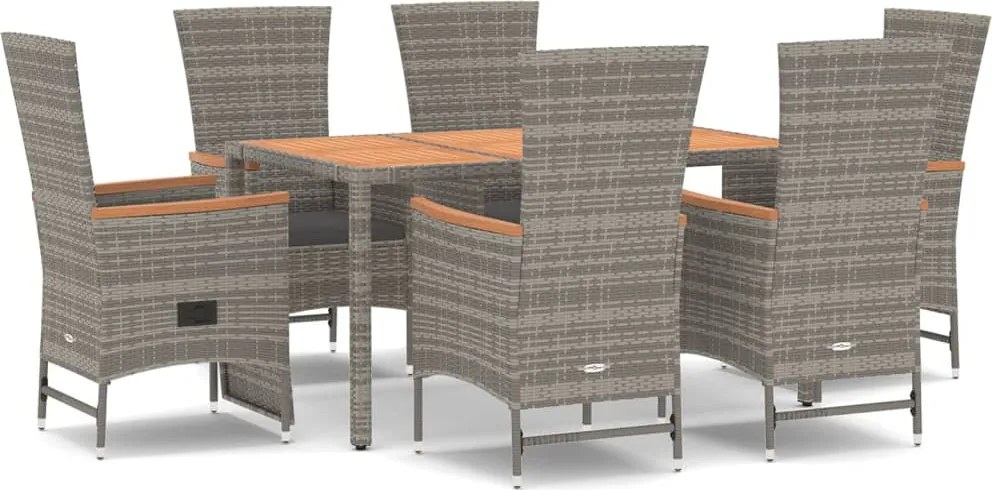 vidaXL Set mobilier de grădină cu perne, 7 piese, gri, poliratan