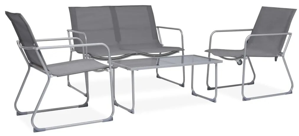 vidaXL Set mobilier de grădină, 4 piese, gri, oțel și textil