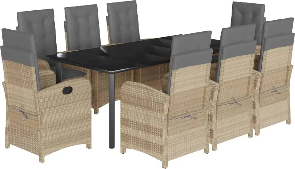 vidaXL Set de masă pentru grădină, 9 piese, cu perne, bej, poliratan