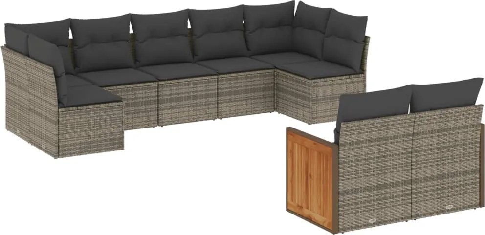 vidaXL Set canapele de grădină, 9 piese, cu perne, gri, poliratan