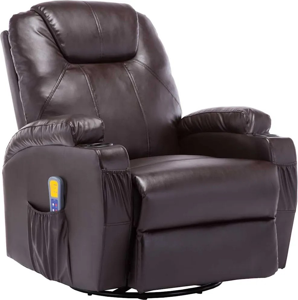 vidaXL Fotoliu de masaj balansoar, maro, piele ecologică