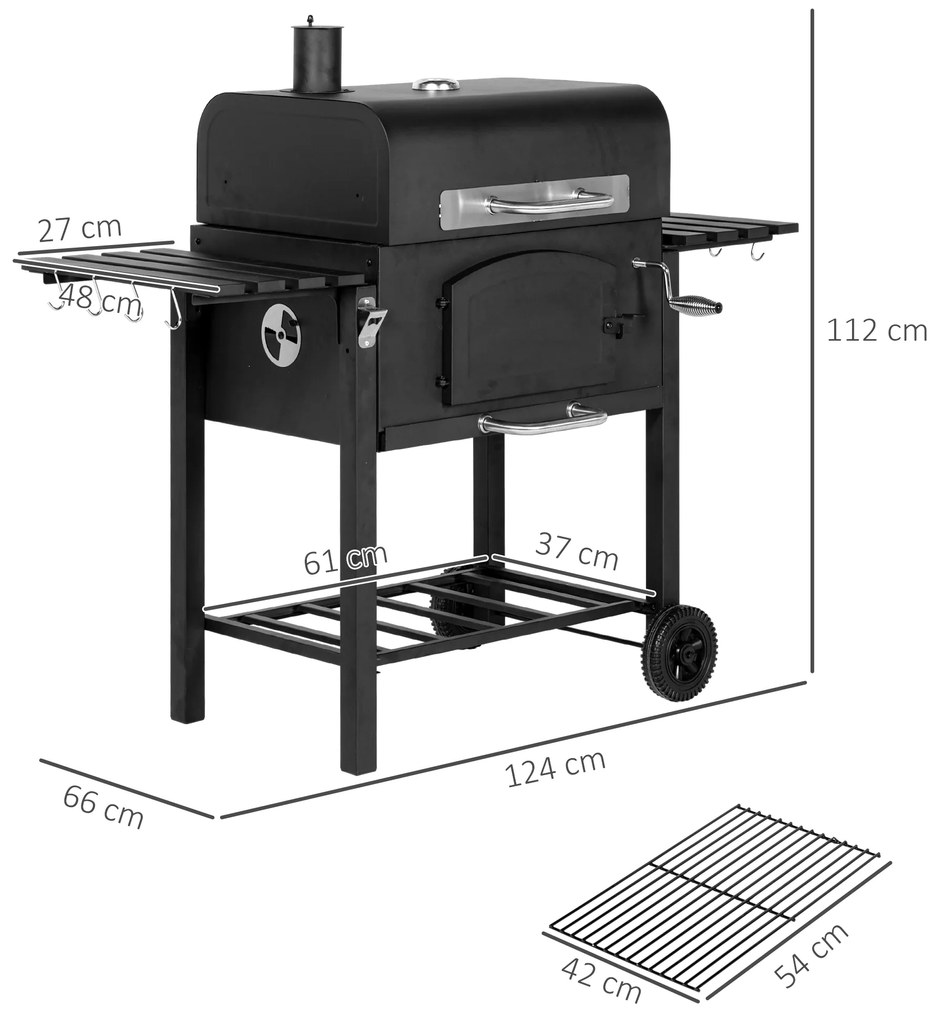 Outsunny Charcoal BBQ Grill and Smoker Combo w/ Adjustable Height, Folding Shelves, Thermometer, and Wheels | Aosom Romania