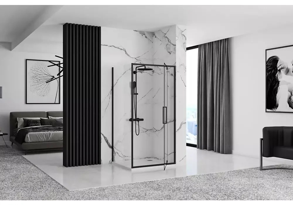 Cabina de dus de colt Rapid Swing Negru 100x90cm, Rea