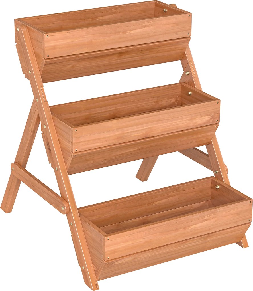 Outsunny Jardiniere verticală cu 3 niveluri din lemn, 3 cutii de plantare cu orificii de scurgere Maro | Aosom Romania