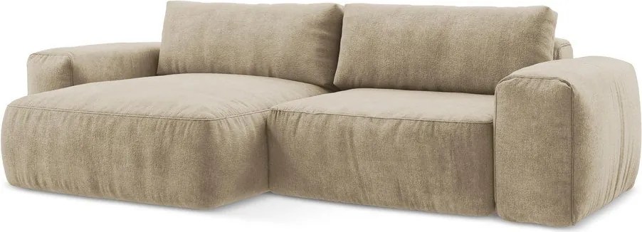 Colțar maro deschis extensibil cu tapițerie din chenille (cu colț pe partea stângă/cu șezlong) Kuki – Makamii