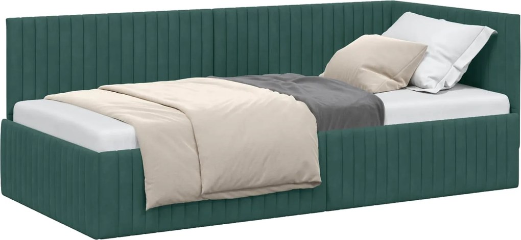 vidaXL Cadru de pat colțar Verde închis 90 cm x 200 cm Catifea